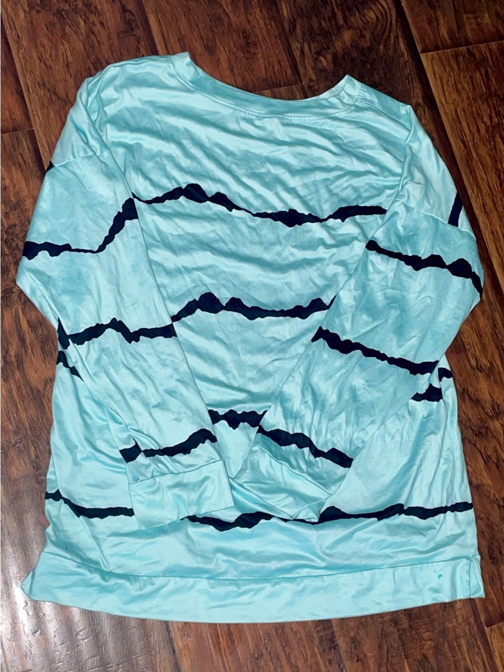 Light Blue/Green Long Sleeve Top with Navy Wave Stripes